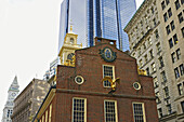 Massachusetts, Boston, Old State House, site along Freedom Trail, oldest public building in city, Custom House Tower in distance