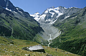 Glacier Zinal, Pointe Zinal and Dent Blanche in Val d Anniviers. Valais, Switzerland