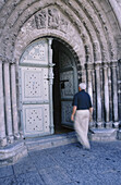 Main door of the Church of San Miguel. Viella. Valle d Aran. Lleida province. Catalonia. Spain