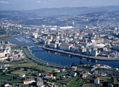 Aerial view of Pontevedra with Lerez river. Pontevedra province. Galicia. Spain