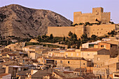 Panoramic view of Petrer, with mudejar castle on top. Alicante. Spain.