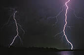 Dual lightning bolt striking over Orlando, Florida