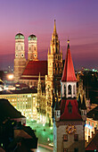 City Hall, Cathedral and Marienplatz. Munich. Germany