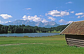 Lake Gerold with the mountains of Karwendel. Wedenfalser land , Bavaria. Near Garmish-Partenkirchen. Germany.