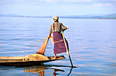 Man fishing in Inle Lake. Shan State. Myanmar 