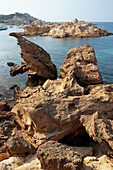 Rock formations, Pregonda Cove. Minorca, Balearic Islands. Spain