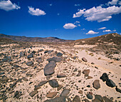 Dry river bed (seasonal flow) in July, late afternoon. Southern Owens Valley, Inyo county. California. USA