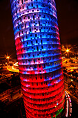Torre Agbar bei Nacht, Barcelona, Katalonien, Spanien