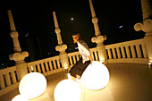 Lamps on the rooftop, Hotel Casa Fuster, Barcelona, Catalonia, Spain