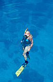 Snorkeling in glassy Ocean, Maldives, Indian Ocean, Ari Atoll