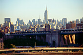 View from Williamsburg Bridge to East Village, Manhattan, New York, USA, America