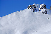 ridge at Widderstein with ski tracks, Allgaeu range, Allgaeu, Vorarlberg, Austria