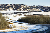 Road into Qu Appelle River Valley. Saskatchewan, Canada