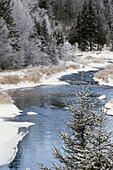 Fresh snow on shores of Junction Creek. Lively, Ontario, Canada 