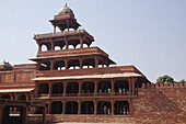 Panch Mahal, an elegant, airy 5 storeyed pavilion. Each floor is smaller than the one below it and it tapers off to form a dome on the top. Fatehpur Sikri, India