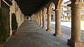 Colonnade, Main Square of Sigüenza. Guadalajara province, Castilla-La Mancha, Spain