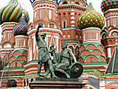 Minin and Pozharskiy monument in front of St. Basil s cathedral, Red Square. Moscow. Russia