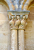 Detail of capital, romanesque church of San Esteban de Moradillo de Sedano (12th century). Moradillo de Sedano. Burgos province. Castilla y León. Spain.