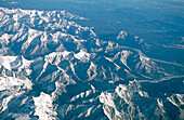 Aerial view of snow covered Canadian Rocky Mountains