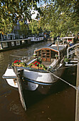 Houseboat at Prinsengracht, Amsterdam. Holland