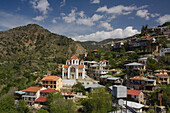 Moutoullas village with church, Marathasa valley, Troodos mountains, South Cyprus, Cyprus