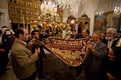 Orthodox Good Friday religious service in a church, Omodos, Troodos mountains, South Cyprus, Cyprus