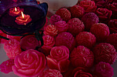 Rose candles, Chris Tsolakis rose products and pottery, Agros, Pitsilia region, Troodos mountains, South Cyprus, Cyprus