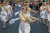 Young girls at the Anthesteria Flower Festival, parade, Germasogeia, Limassol, South Cyprus, Cyprus