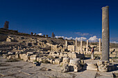 Tourist walking through Amathus, one of the most ancient royal cities, archaeological site, near Limassol, near Lemesos, South Cyprus, Cyprus