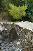 Stein Brücke, über ein Fluss in Diarizos Tal, in der Nähe von Pafos, Südzypern, Zypern