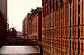 Warehouse district in the evening, Hamburg, Germany