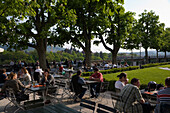 People sitting in a cafe, Muenster Platform, Terrace, Muensterplatz, Old City of Berne, Berne, Switzerland