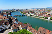 View of the Old town of Basel with River Rhine and bridge, Mittlere Rheinbruecke, Basel, Switzerland