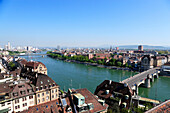 Old city of Basel from above with bridge over the River Rhine, Mittlere Rheinbrücke, Basel, Switzerland