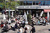 People sitting in a pavement cafe, Cafe Huguenin, Barfuesserplatz,  Basel, Switzerland