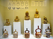 Mochica ceramics, glass case.