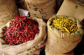 Hot peppers and turmeric. Agra. Uttar Pradesh. India.