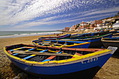 Boote am Strand. Taghazout. Marokko