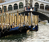 Grand Canal, Rialto Bridge and gondolas. Venice. Italy