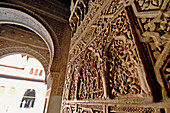 Detail of intricately designed interior of the Alhambra. Granada. Andalucia. Spain