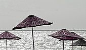 Straw parasols on the beach. Çirali. Turkey