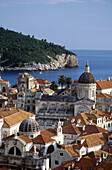 Old town Dubrovnik with St. Blaise s church (lower left), cathedral of the Assumption of the Virgin (center right) and Lokrum Island. Croatia