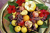 Fruits: apple, orande, pomegranate, date and melon. Tunisia