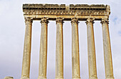 Jupiter Temple s pillars. Roman ruins. Baalbek archaeological site. Beqaa Valley. Lebanon.