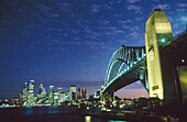 Harbour Bridge and Sydney skyline at night. Australia