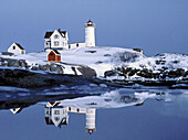 Nubble Lighthouse at Christmas time, Maine, USA