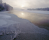 Winter sunrise on the river Bug. Eastern Poland