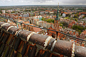 The Old Town and the Town Hall seen fron the tower of the Church of the Holy Mother. Gdansk. Poland