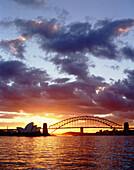 Harbour Bridge and Opera House at sunset. Sydney. Australia
