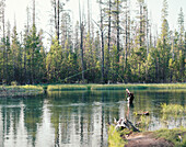 Fly fishing. Fall river. Deschutes County. Oregon. USA.
